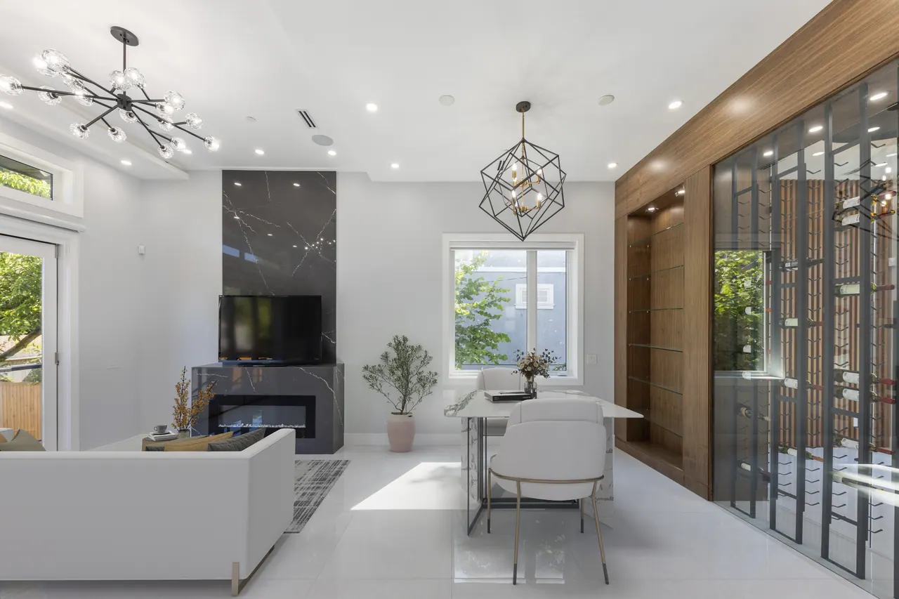 Living and dining (virtually staged) at Mayfair Ave